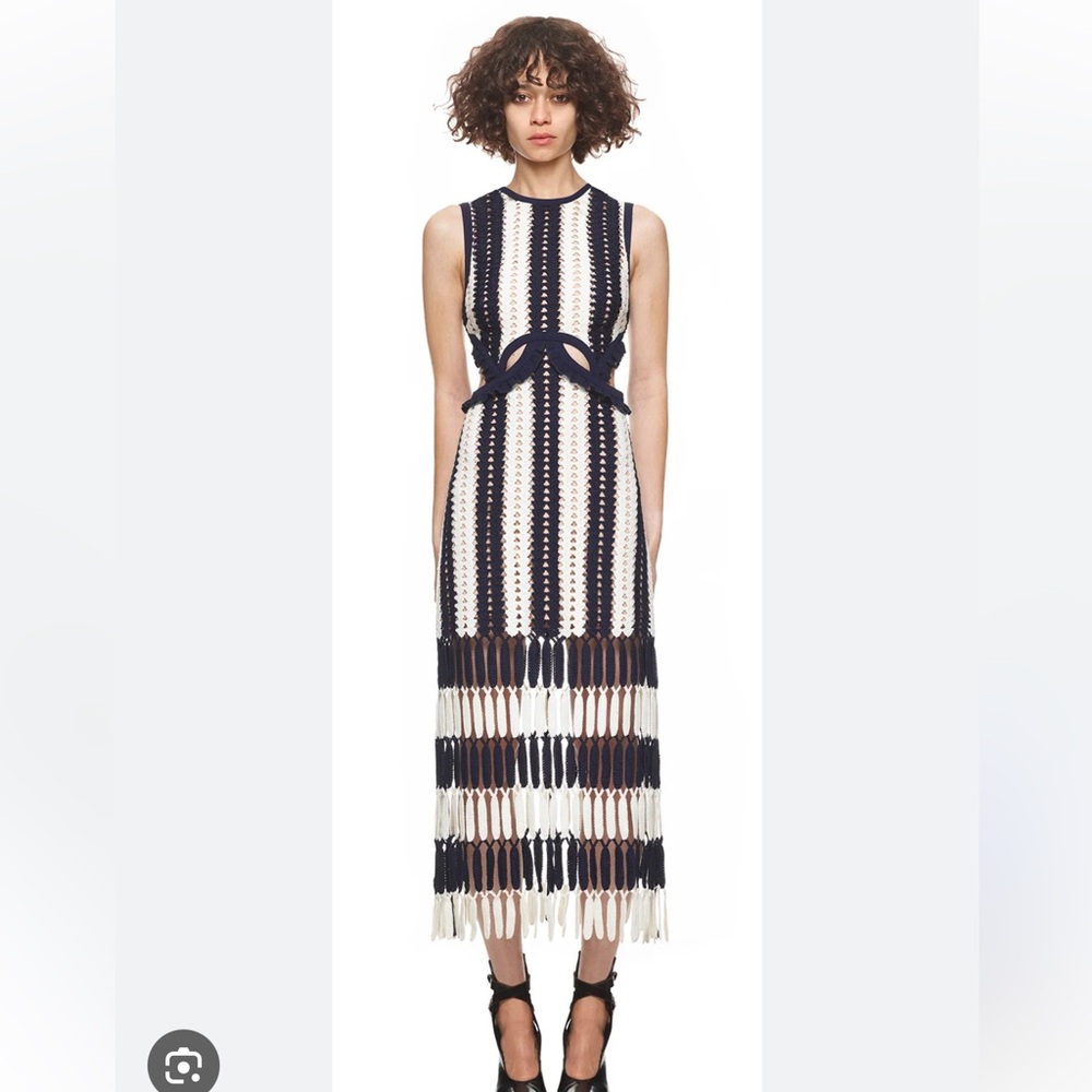 Self-Portrait Navy and Cream Maxi Dress